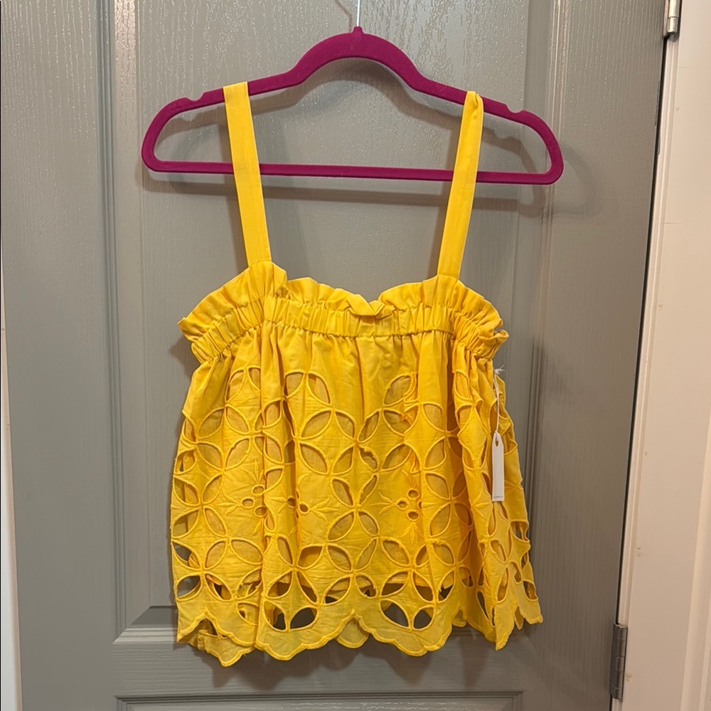 Yellow Eyelet Crop Top